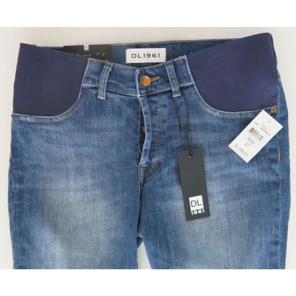 DL1961 Patti Women Sz 27 Blue High Rise Straight Frayed Hem Maternity Pants $198 - Picture 3 of 9